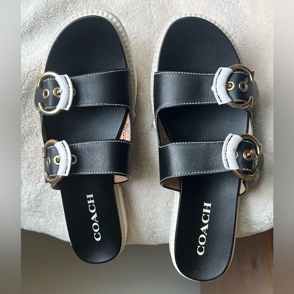 Coach (NWOT) piper leather blue size 8.5 B sandals shoes clothes - Picture 4 of 17